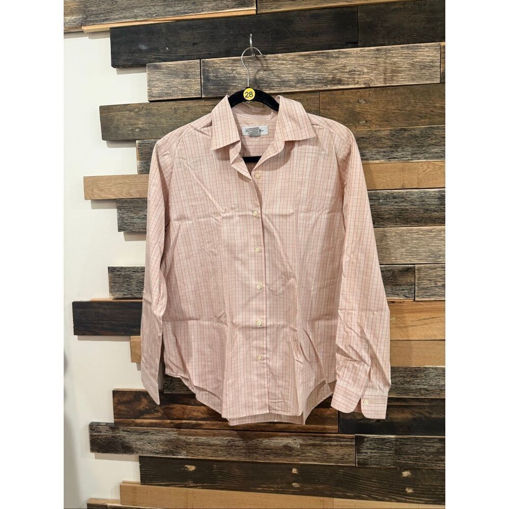 Brooks Brothers women button up shirt blouse top cream/red checks cotton size 12